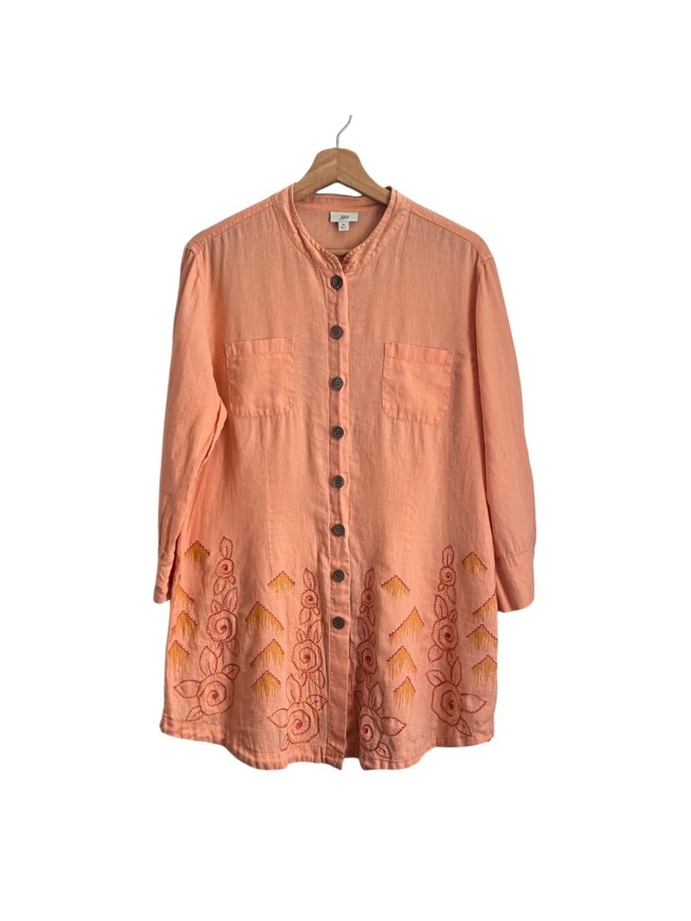 J Jill Womens 100% Linen Embroidered Tunic Shirt Size M Boho Coastal Lagenlook